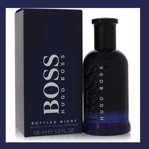 Boss Bottled Night 100 ml cologne bottle next to Boss Bottled box